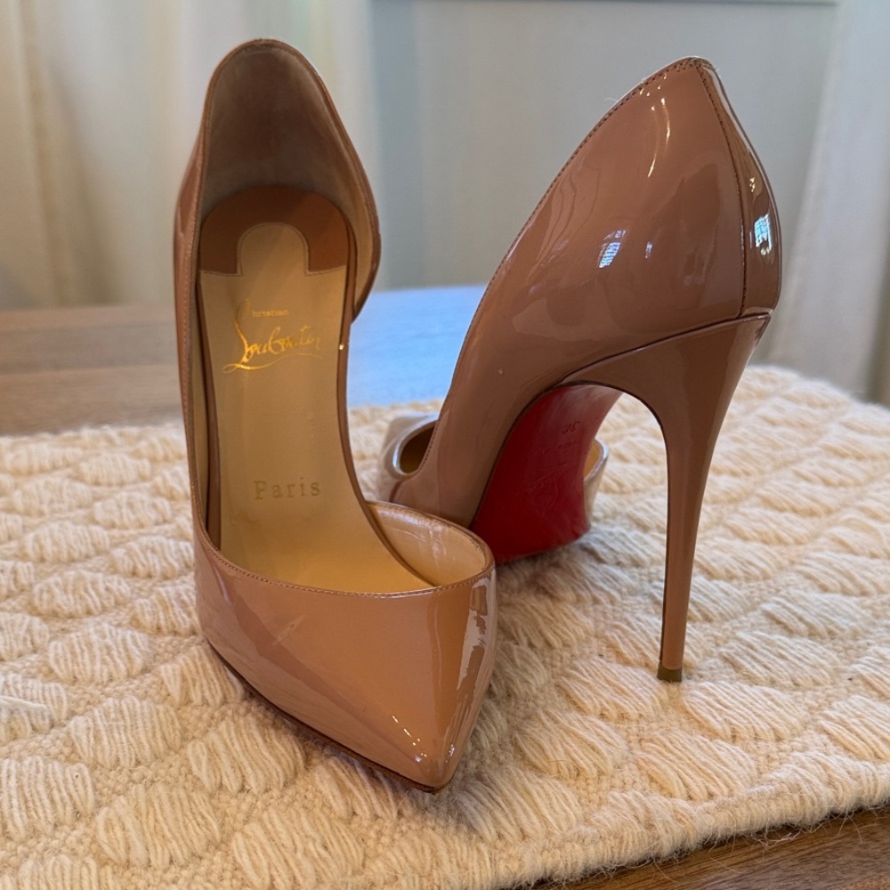 Christian Louboutin Iriza 100mm Nude Patent Leather Heels | Size 38 - Picture 3 of 11